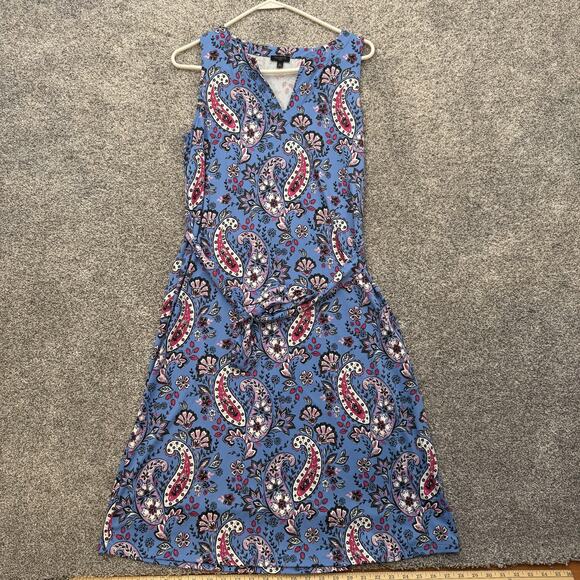 Talbots Dress Medium Petite Paisley Sleeveless Belted Midi Classic Chic Timeless - Picture 1 of 11